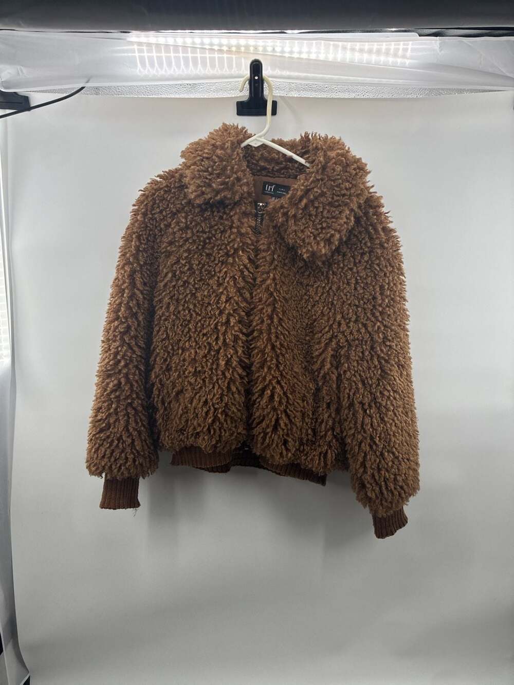 Zara TRF Faux Fur Jacket Size S Brown Sherpa Fuzzy Bomber